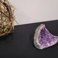Amethyst Cracked Geode with Wood Stand - Dark Purple