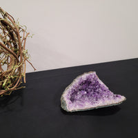 Amethyst Cracked Geode with Wood Stand - Dark Purple