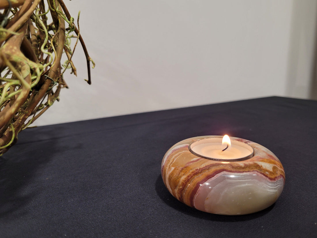 Onyx Tealight Candle Holder - Unique Colorations For Each One